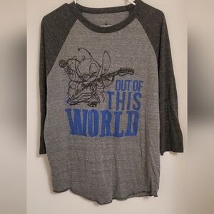 Disney Store Stitch Out Of This World Grey Raglan Shirt Size Large